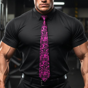 Gravata Padrão do Retro Hibiscus Fuchsia Hawaiian