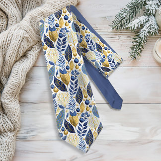 Gravata Padrão Dourado de Natal Azul nº 21 ID1009