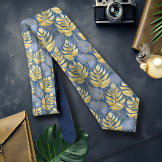 Gravata Padrão Dourado de Natal Azul nº 29 ID1009