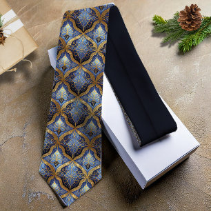 Gravata Padrão Dourado de Natal Azul nº 31 ID1009