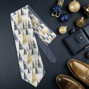 Gravata Padrão Dourado de Natal Azul nº 8 ID1009