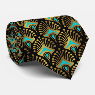 Gravata Padrão Dourado e azul de Art Deco a preto