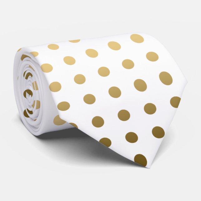Gravata Padrão Dourado E Branco De Polka-Dot Invisível (Rolled)