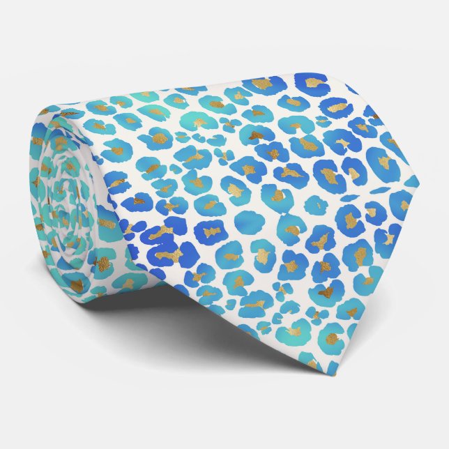 Gravata Padrão Dourado-Leopardo Azul (Rolled)