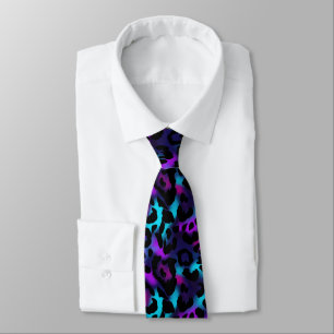 Gravata Padrão Elegante de Leopardo Neon azul roxo