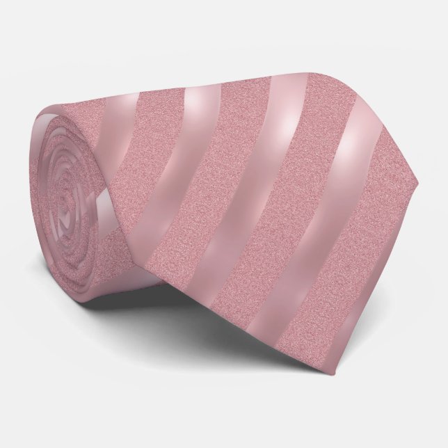 Gravata Padrão Elegante de Modelo com Glitter Dourado Rosa (Rolled)