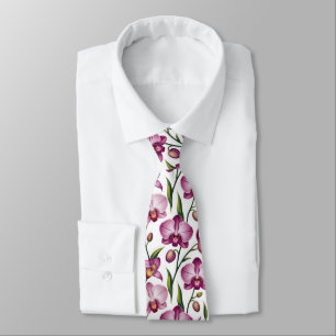 Gravata Padrão Elegante e Contínuo de Orquídea Roxa e Rosa