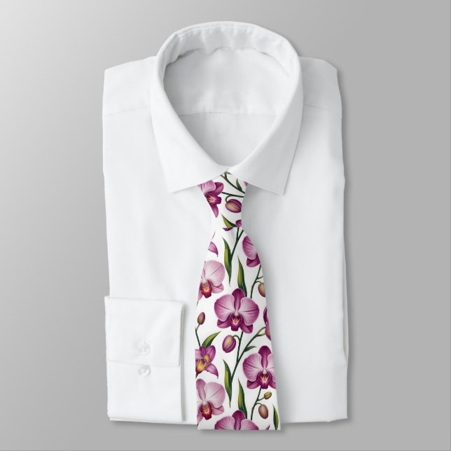 Gravata Padrão Elegante e Contínuo de Orquídea Roxa e Rosa (Amarrado)