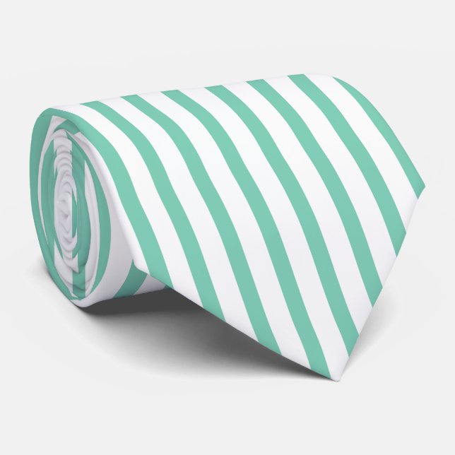 Gravata Padrão Elegante Mint-Green & White Stripes (Rolled)