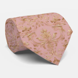 Gravata Padrão elegante rosa e damasco dourado