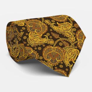 Gravata Padrão étnico floral de damasco em paisley dourado