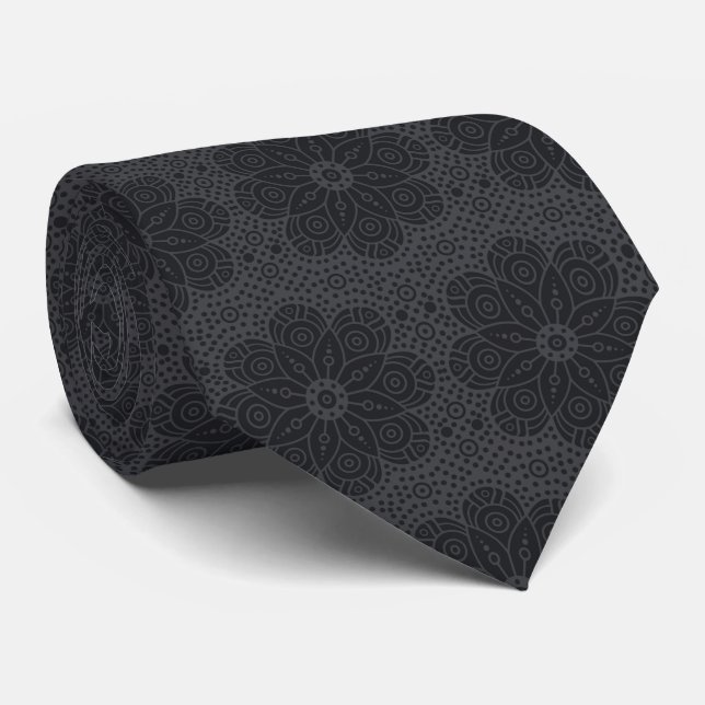 Gravata padrão étnico preto de mandala (Rolled)