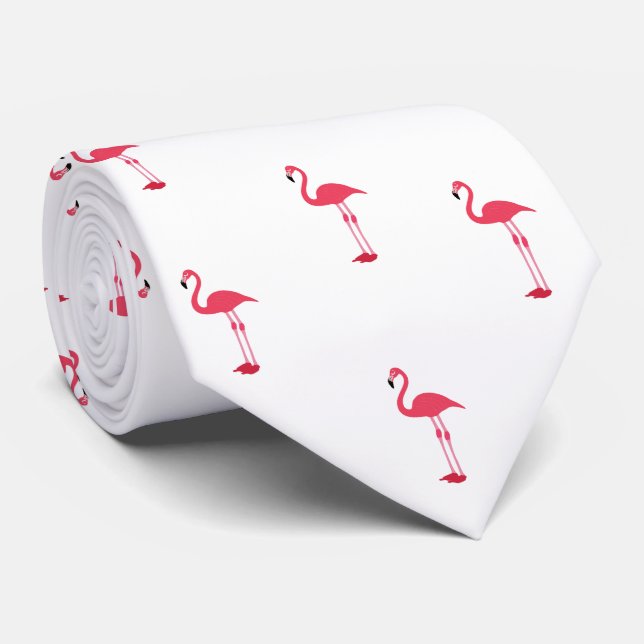 Gravata Padrão Flamingo Rosa Simples e Bonito (Rolled)