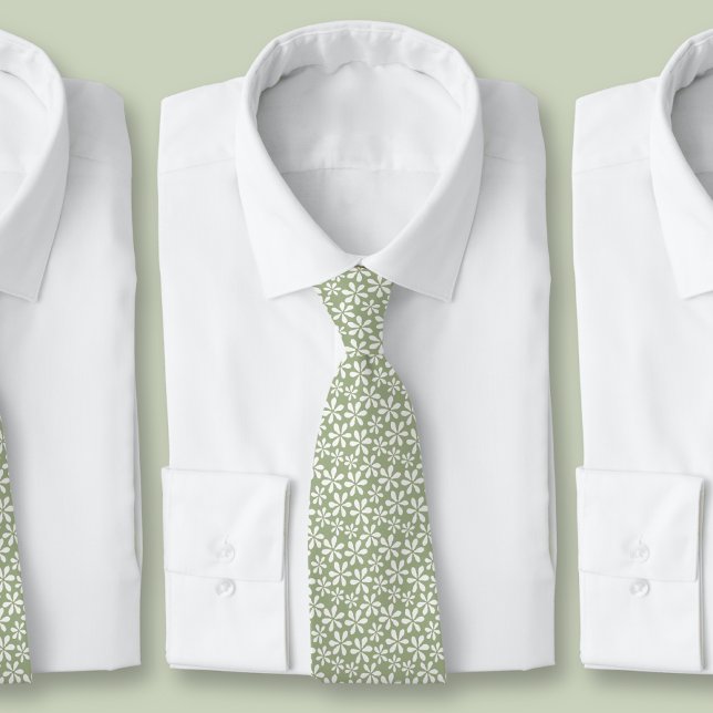 Gravata Padrão Flor Sage Floral Moderno Verde Bonito (Flower Pattern Sage Green Modern Pretty Floral Neck Tie)
