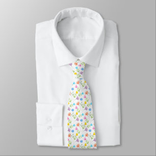 Gravata Padrão Floral Amarelo-Amarelo cor-de-rosa
