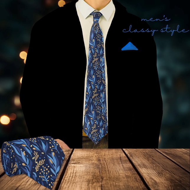 Gravata Padrão Floral Amarelo Azul do Marinho Moderno (Modern Navy Blue Yellow Floral Pattern Neck Tie)