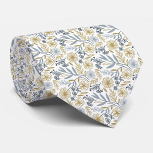 Gravata Padrão Floral Amarelo E Folhas Chic Casamento