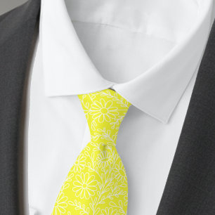 Gravata Padrão Floral Amarelo Limão Brilhante Elegante