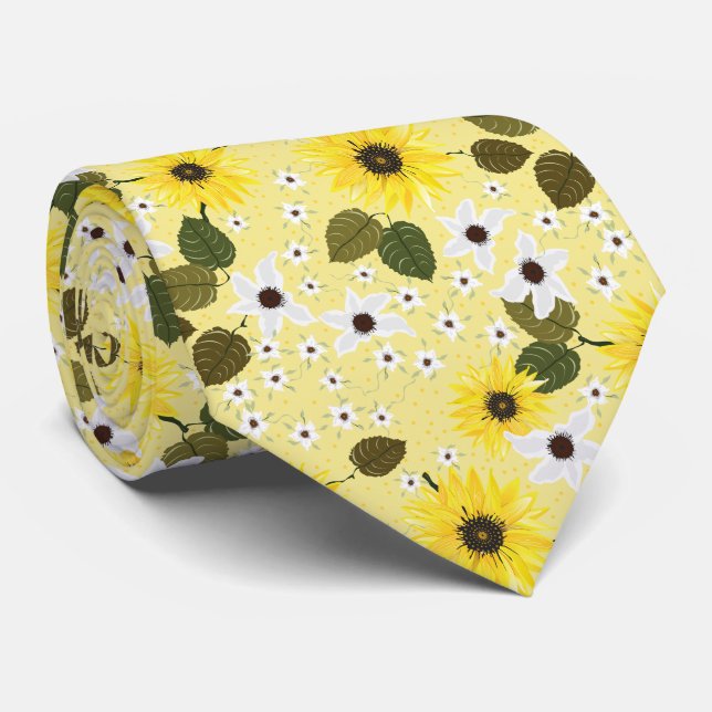 Gravata Padrão Floral Amarelo Sunflower (Rolled)