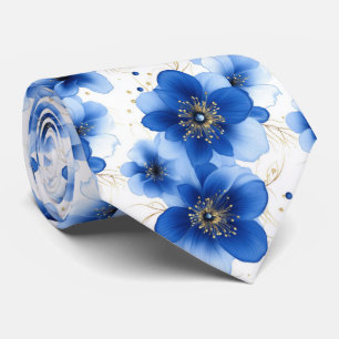 Gravata Padrão Floral Azul com Acentos Dourados