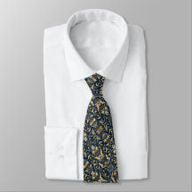 Padrão Floral Azul, Dourado e Preto