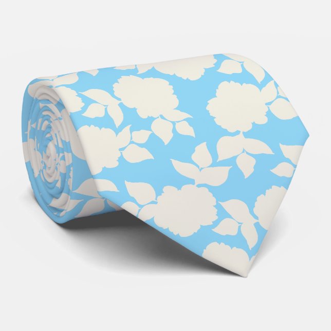 Gravata Padrão floral azul e branco chique (Rolled)
