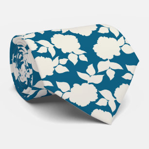 Gravata Padrão floral azul e branco do Oceano Chic