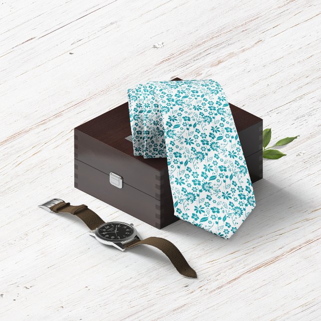 Gravata Padrão Floral Azul Turquesa Teal Moderno (Modern Teal Turquoise Blue Floral Pattern Neck Tie)