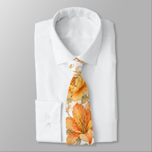 Gravata Padrão Floral Barroco Vintage – Laranja Quente /Do