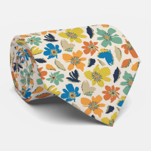 Gravata Padrão Floral Boho Desenhado à Mão Abstrato