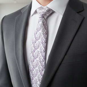 Gravata Padrão Floral Boho Moderno Ameixa Branco