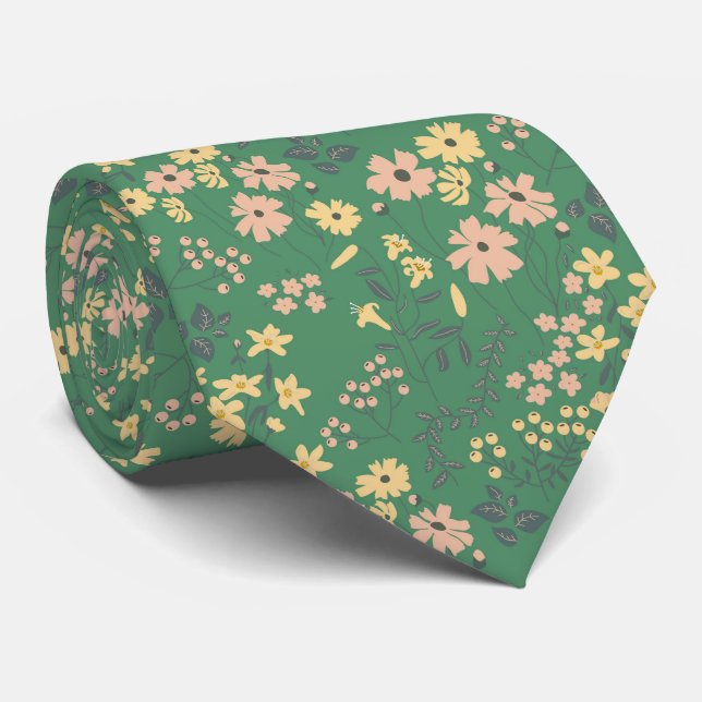 Gravata Padrão Floral Boho Moderno Escuro (Rolled)