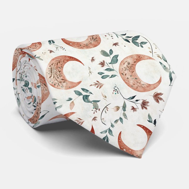 Gravata Padrão Floral Boho Rústico Lua (Rolled)