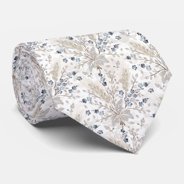 Gravata Padrão Floral Botânico Boho Neutro Suave (Rolled)