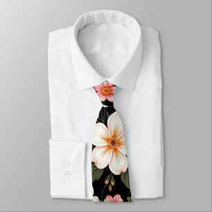 Gravata Padrão floral brilhante em preto