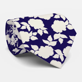 Gravata Padrão floral chic azul escuro e branco