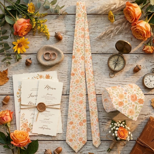 Gravata Padrão Floral Creme e Pêssego (Criador carregado)