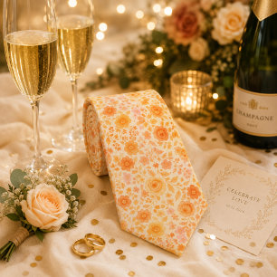 Gravata Padrão Floral Creme e Pêssego