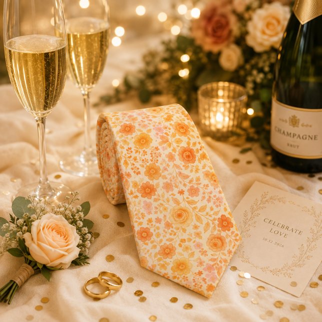 Gravata Padrão Floral Creme e Pêssego (Criador carregado)