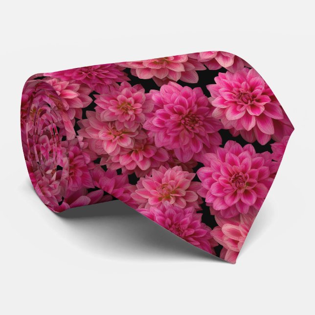 Gravata Padrão Floral Dália Rosa (Rolled)