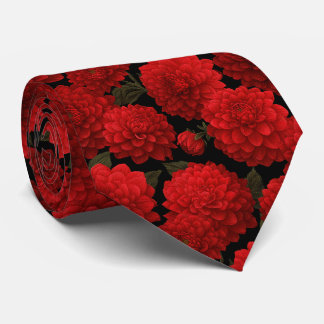 Gravata Padrão Floral Dália Vermelha