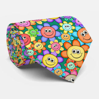 Gravata Padrão Floral das Flores Feliz dos Cartoons Bonito