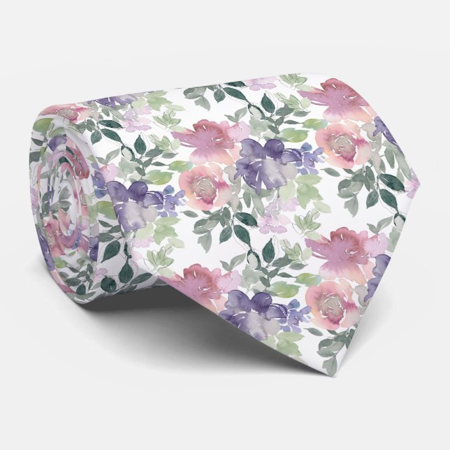 Gravata Padrão Floral de Aquarela (Rolled)
