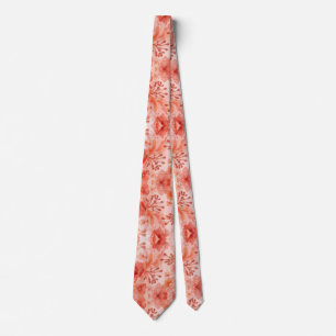 Gravata Padrão floral de aquarela em laranja coral de verã