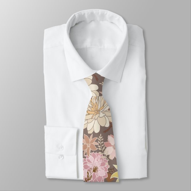 Gravata Padrão Floral de Asfalto Boho Rústico (Amarrado)