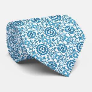 Gravata Padrão Floral de espiral azul e branco
