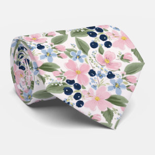 Gravata Padrão Floral de Flor Silvestre Pastel e Mirtilo 