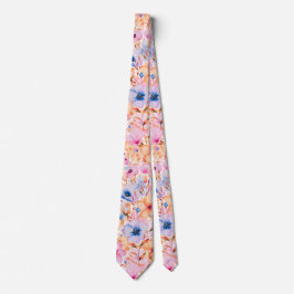 Gravata Padrão Floral de Flores Silvestres Coloridas em Aq