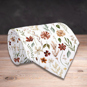Gravata Padrão Floral de Flores Silvestres Vintage em Aqua