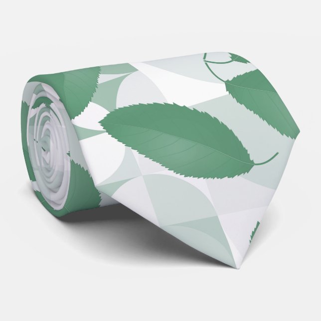 Gravata Padrão Floral de Folhas Tropicais e Teais Brancos (Rolled)